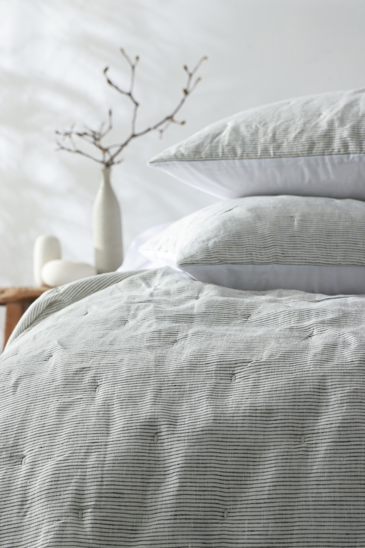 MM Linen Laundered Linen Pinstripe Cloud Bedspread Set  European Flax Linen image 7
